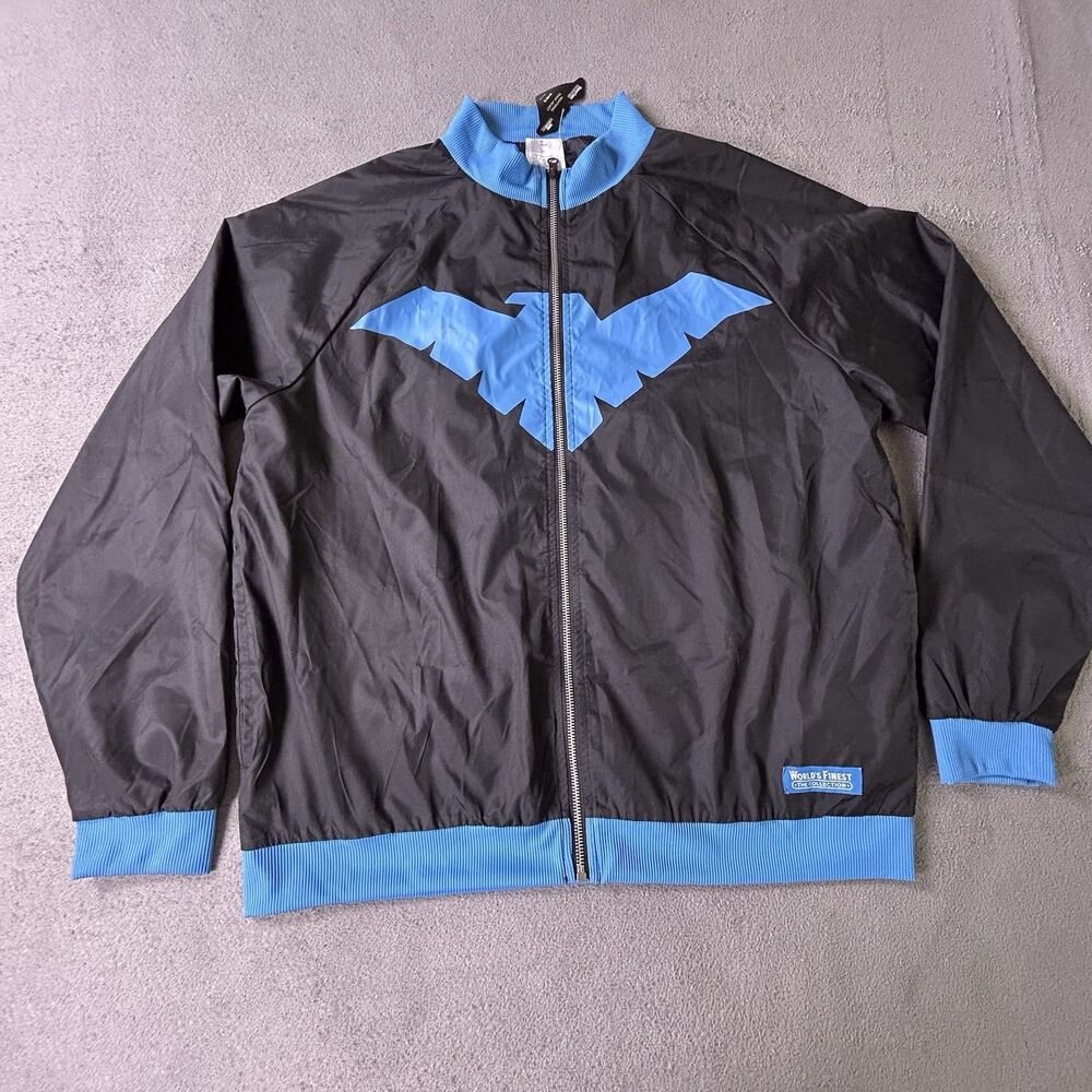 NWT CultureFly Nightwing DC Comics Track Jacket Mens Large Black Blue Cosplay